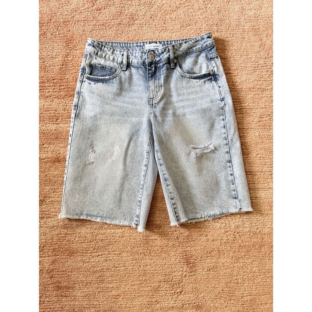 LOVE SOHO Distressed Denim Bermuda Shorts Light Wash Size 7